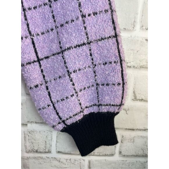 New Express Plaid Sweater Jacket Lavender Black with Gold Buttons - Picture 6 of 10